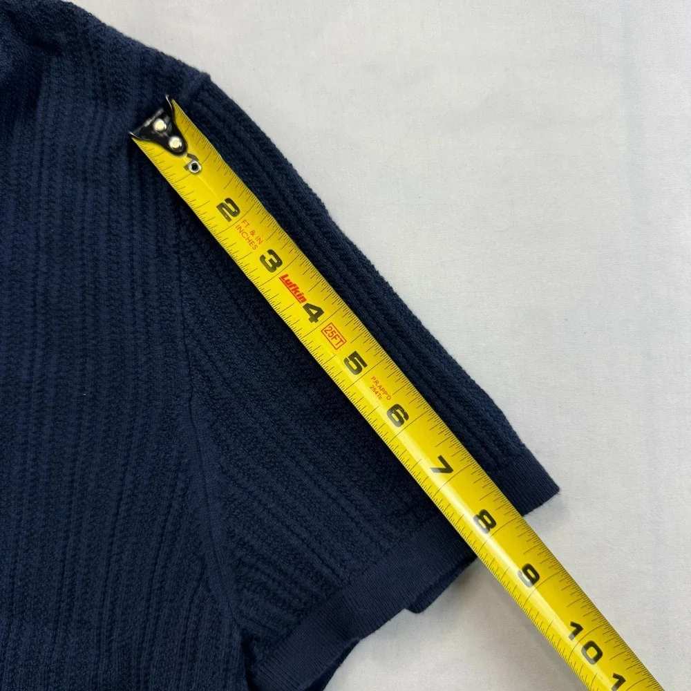 J.Crew Polo Sweater Mens Medium Navy Blue Ribbed Knit Short Sleeve Johnny Collar